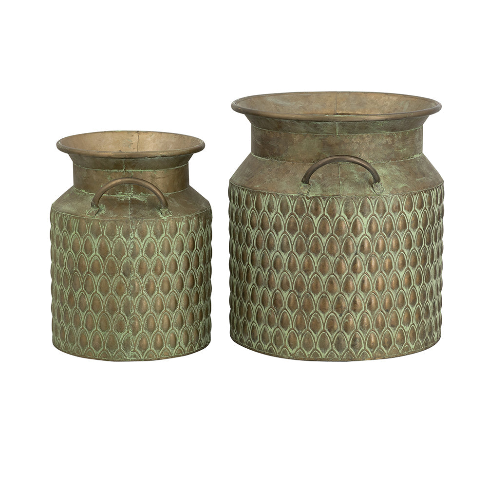 S/2 Iron Milk Jug Planters with Textured Green Finish, view 3