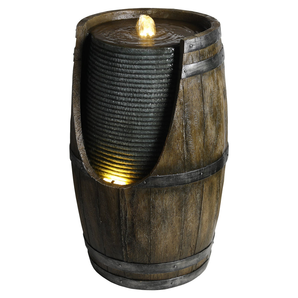 Wooden Barrel Style Outdoor Water Fountain with Lights, view 11