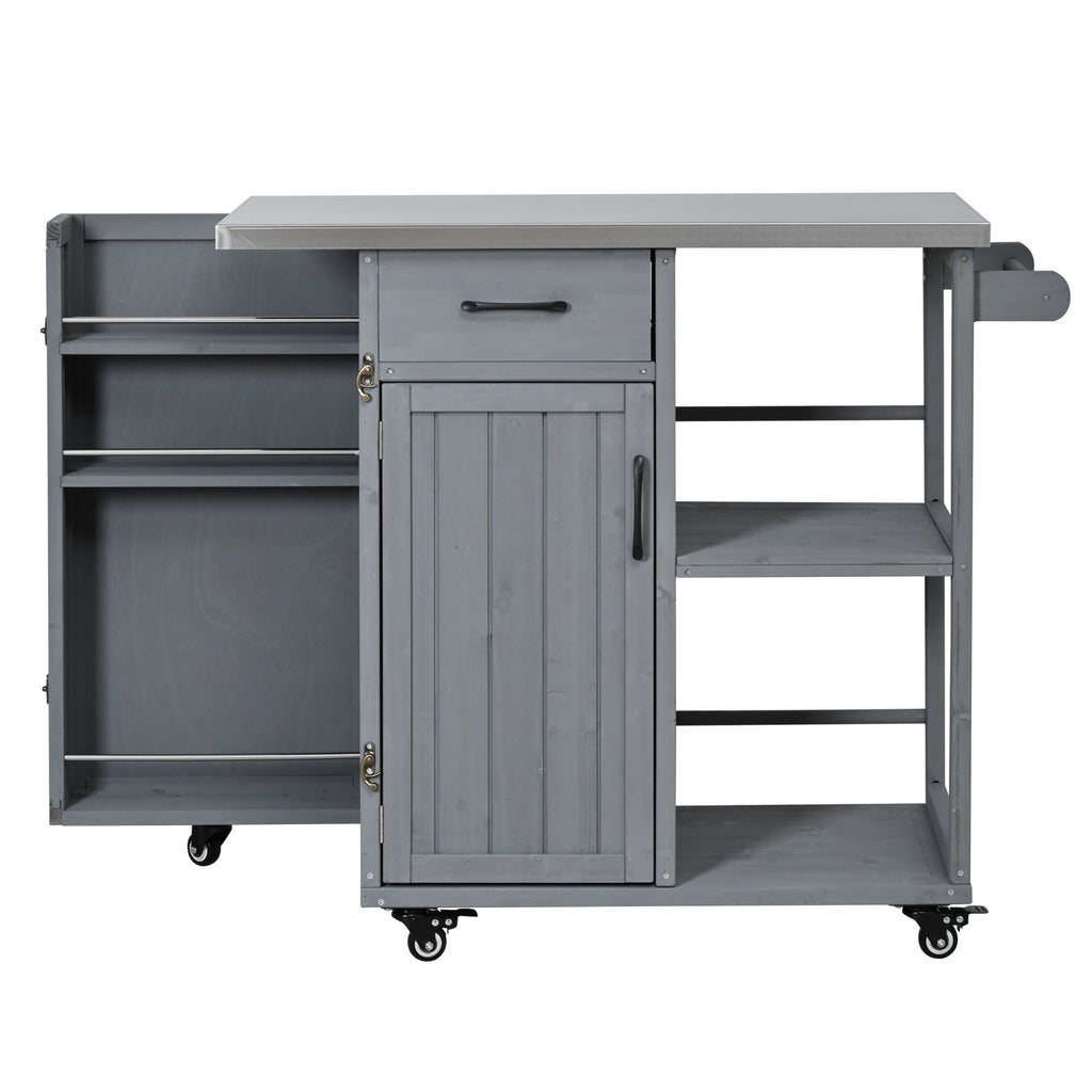 Outdoor Kitchen Island Fir Wood Prep Station with Stainless Steel Top, view 6