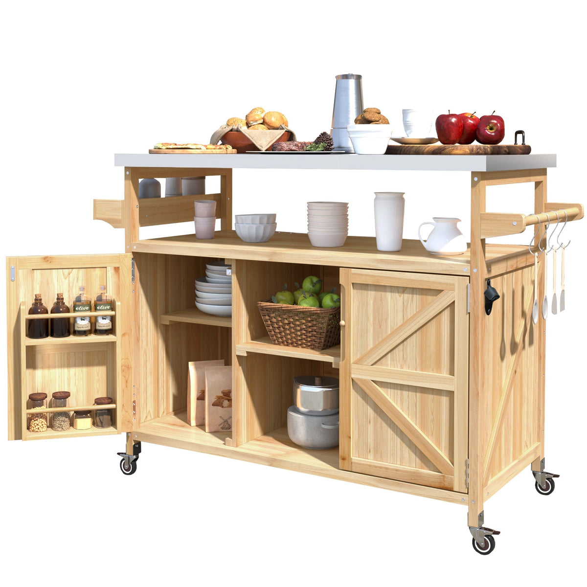 K&K Outdoor Kitchen Island – Natural Fir with Stainless Steel Top, view 11