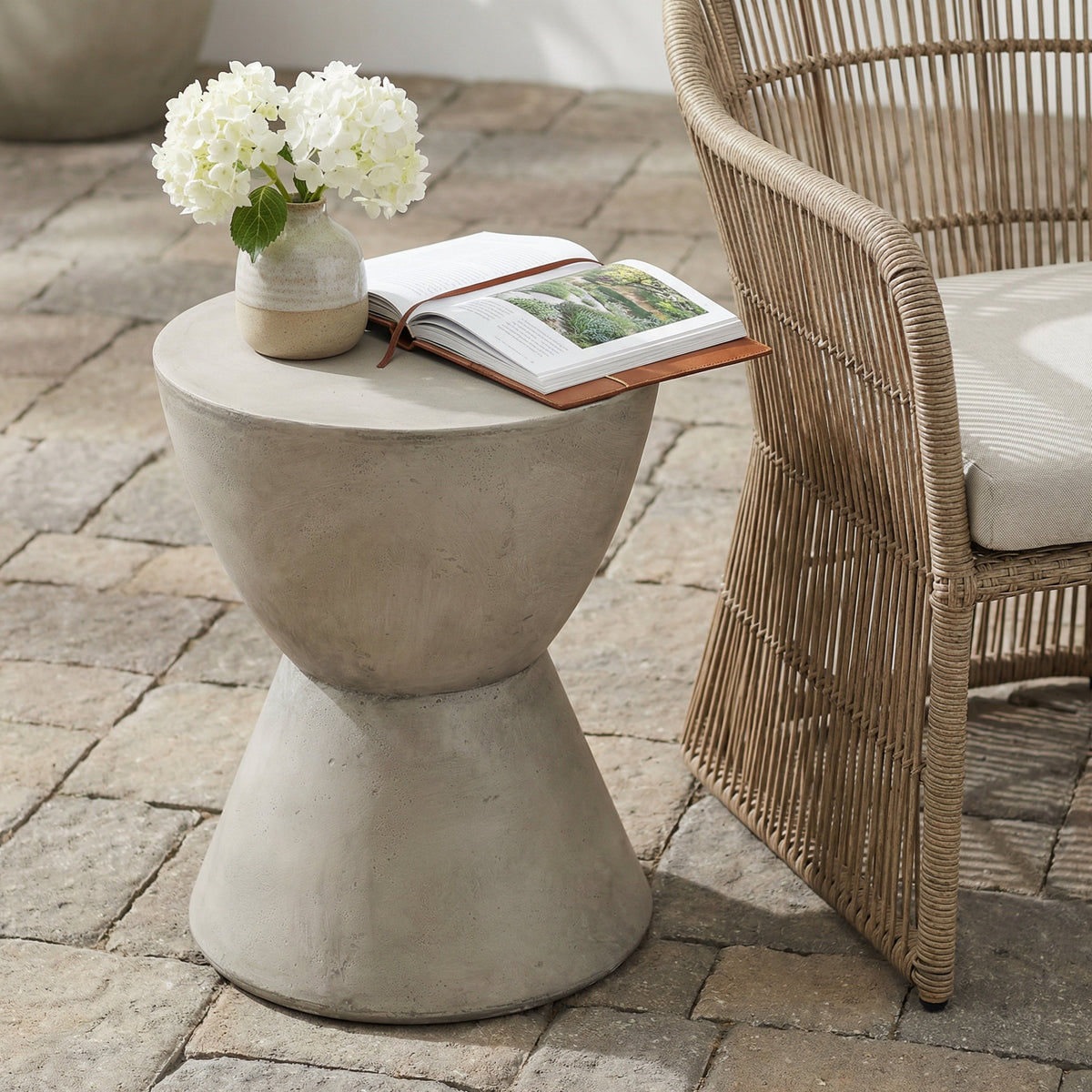 Outdoor Lightweight Concrete Side Table, Light Gray, view 2