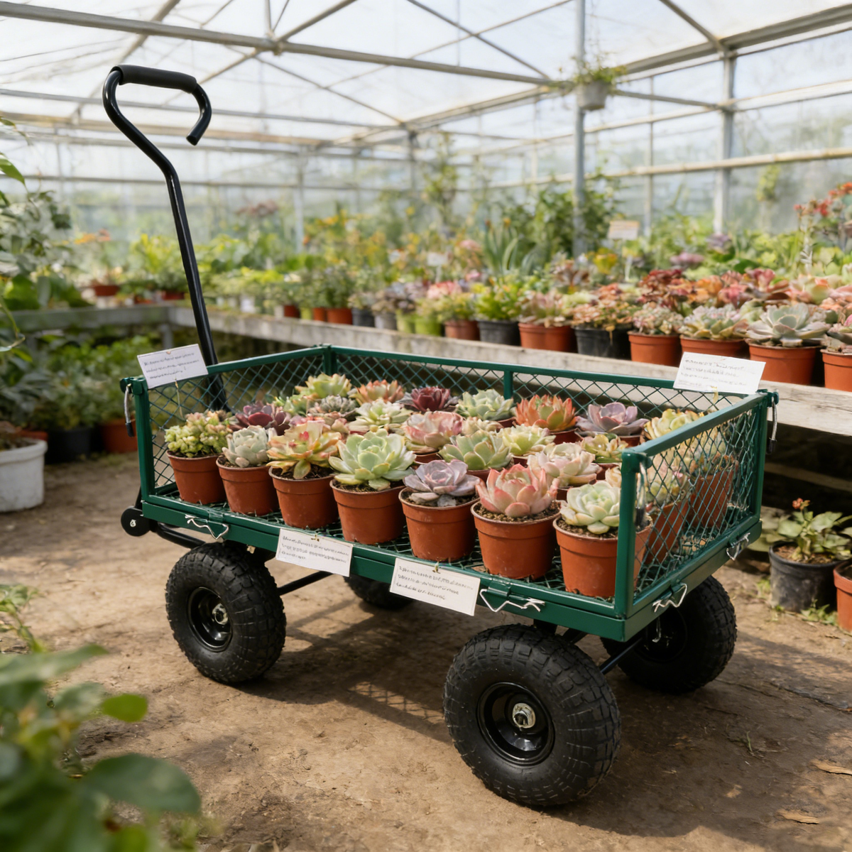 Green Metal Garden Cart with Heavy Duty Firewood Transport, view 10