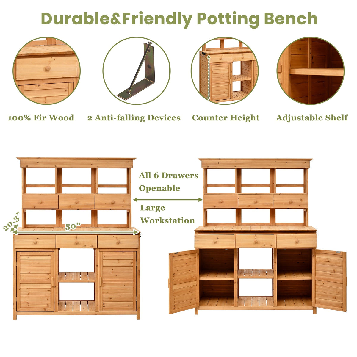 TOPMAX Garden Potting Bench Workstation with Hutch & Storage, view 4