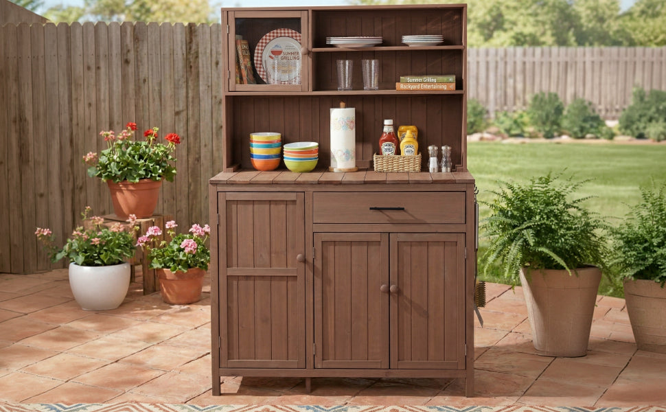 TOPAMX Potting Bench with Hutch, Solid Fir Wood Garden Workstation, view 5
