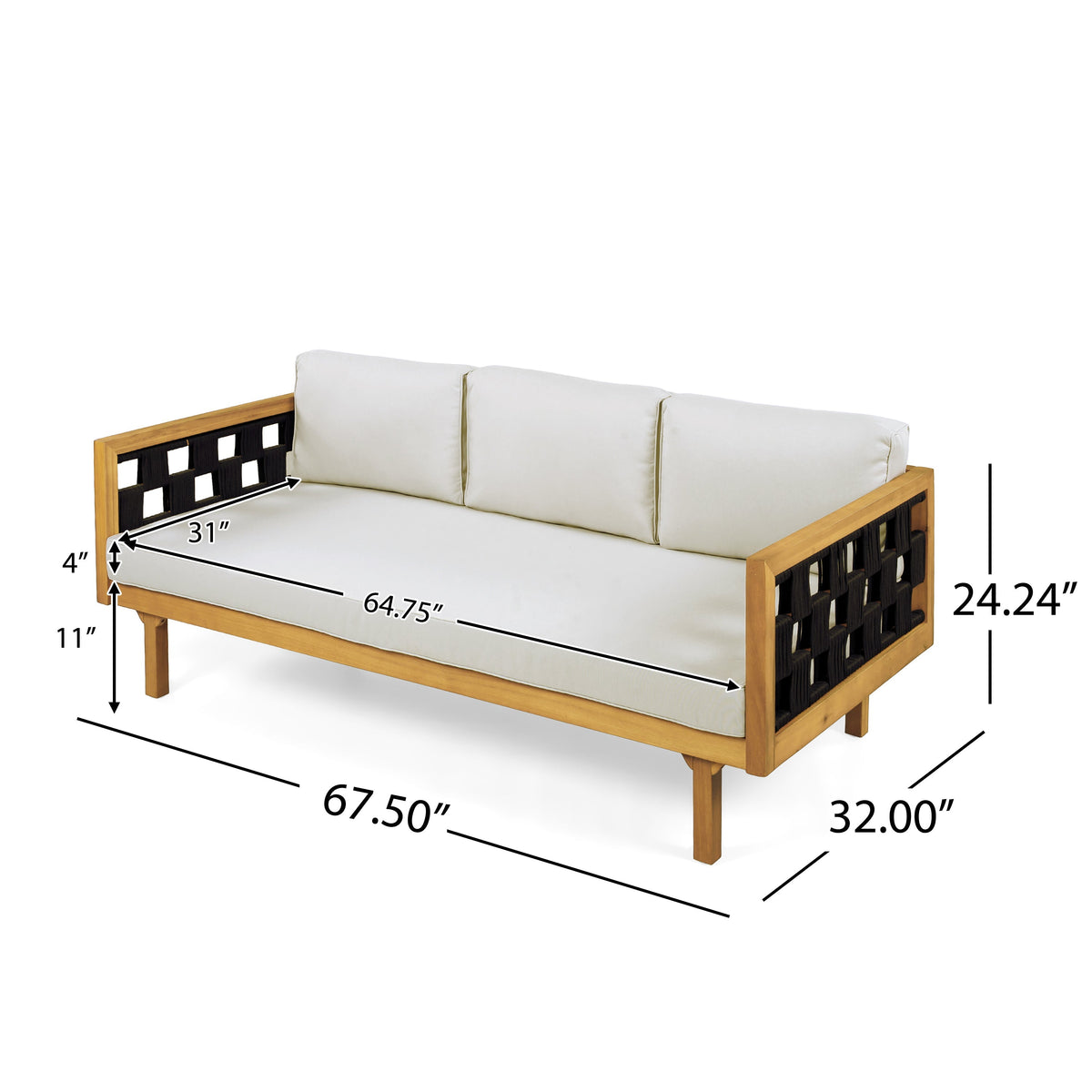 Three-Seater Outdoor Daybed - Acacia Wood Teak Finish Frame, view 3