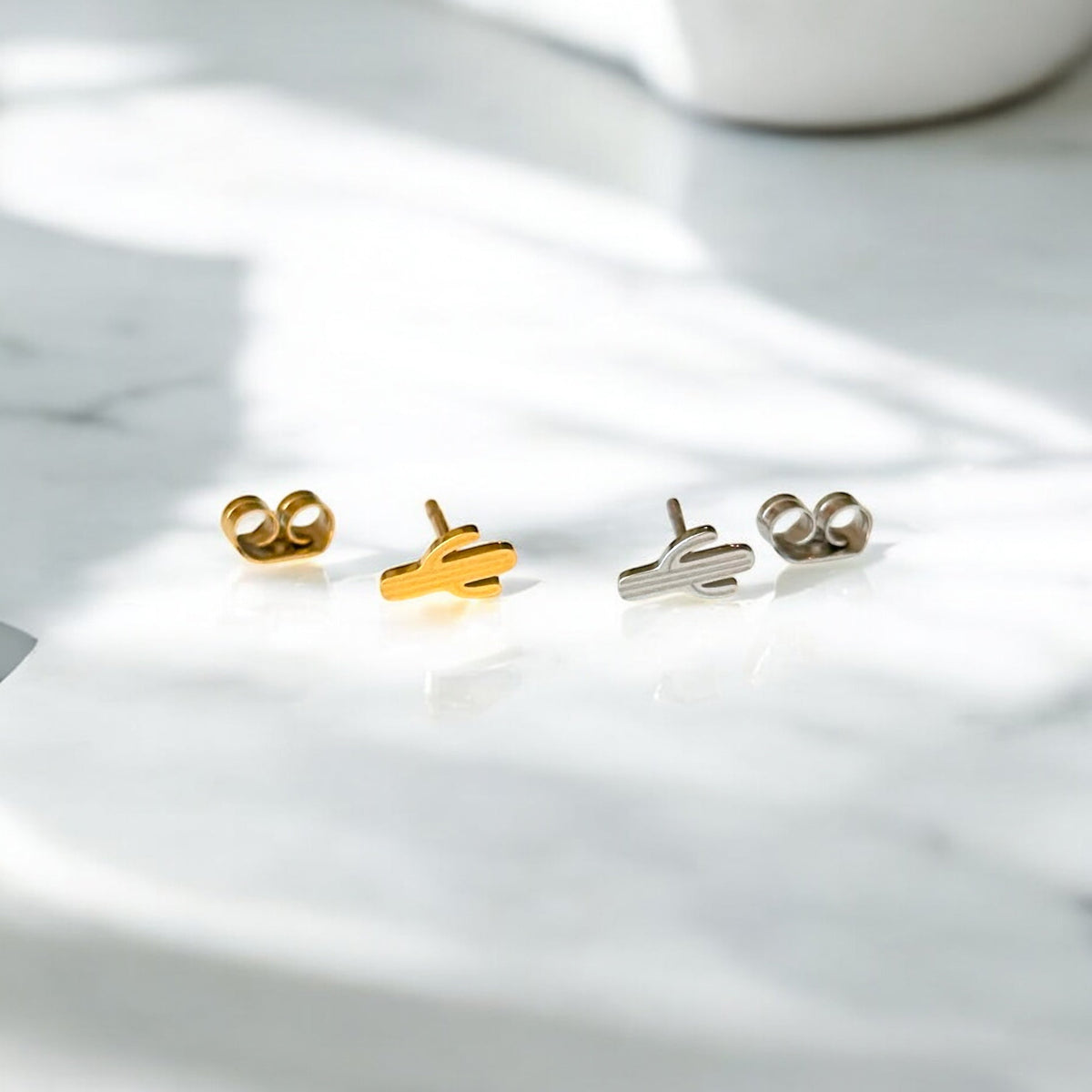 Desert Cactus Metal Stud Earrings, view 4