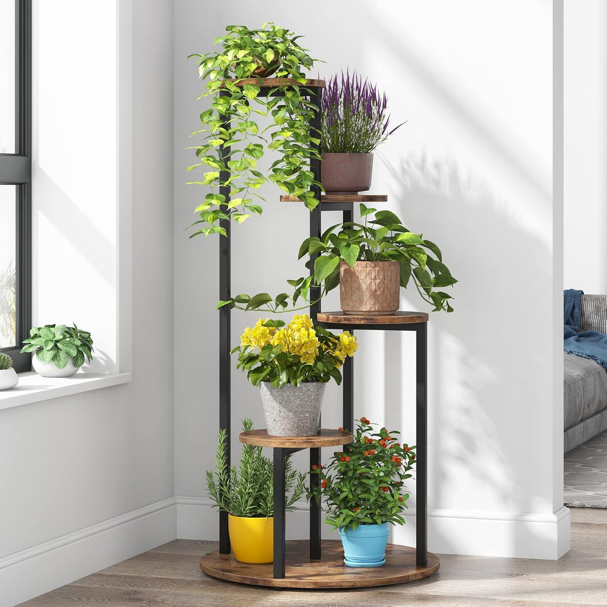 4-tier corner plant stand, rustic brown, view 3