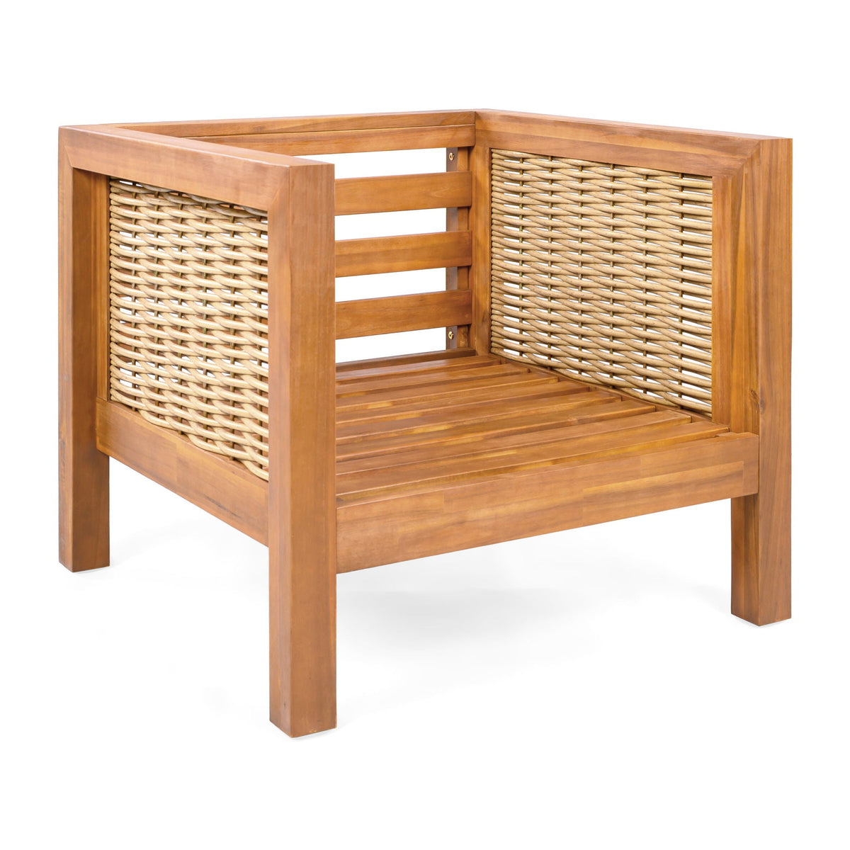Outdoor Club Chair With Rope Arm And Cushions - Beige / Teak, view 3