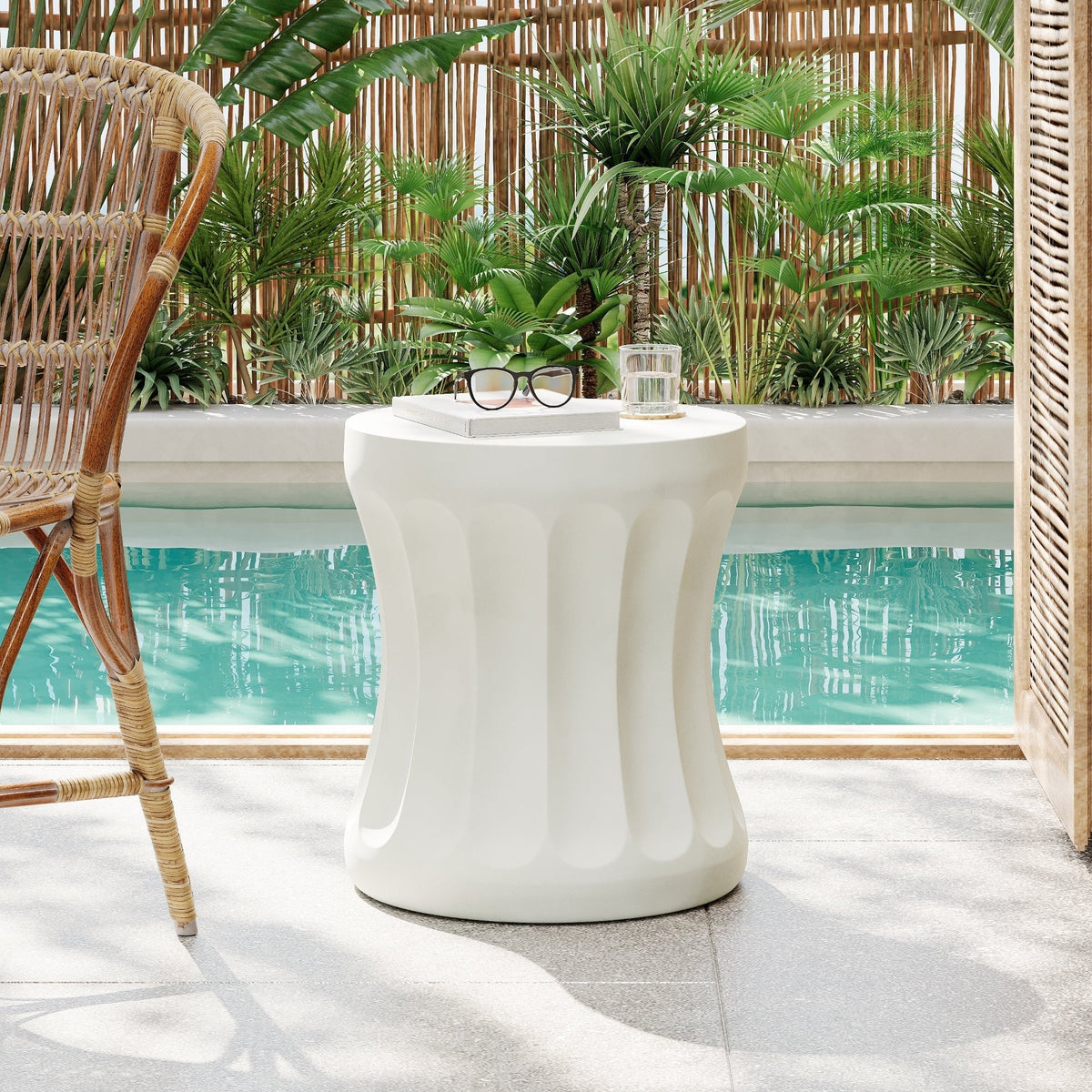 Outdoor Round Concrete Antique White Side Table, view 2