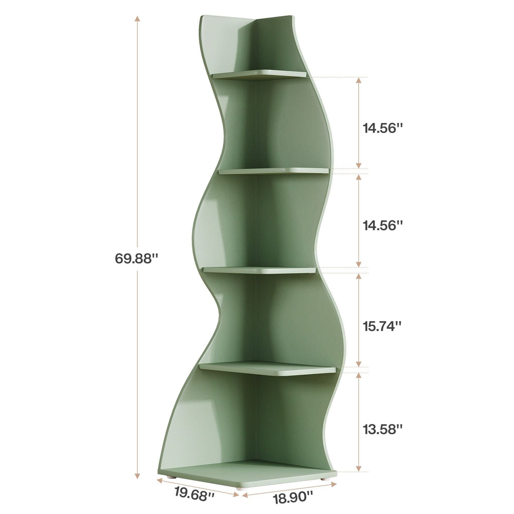 5-tier wavy corner bookshelf and plant stand, view 8