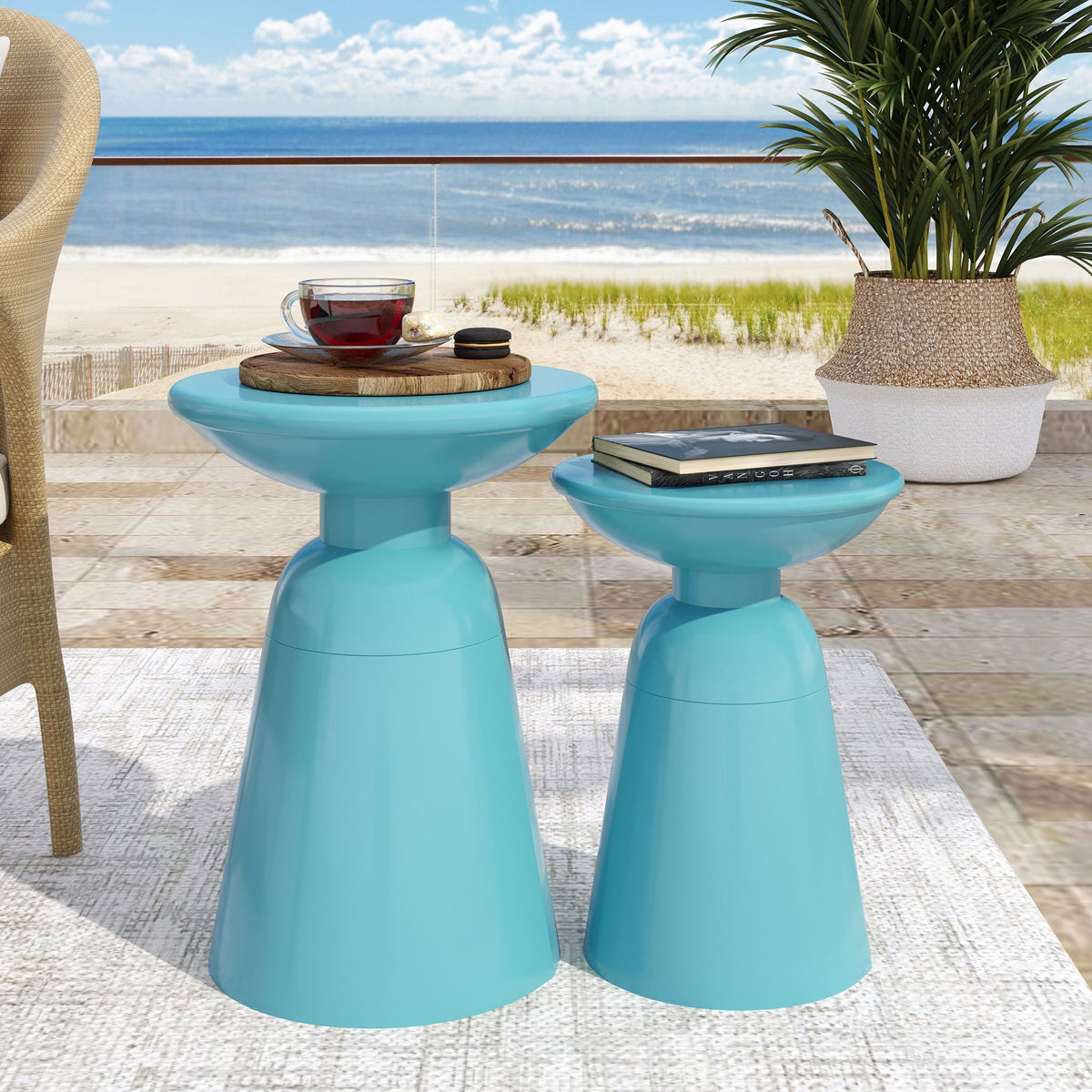 Serenita Outdoor Side Tables With Flared Design (Set of 2), view 9