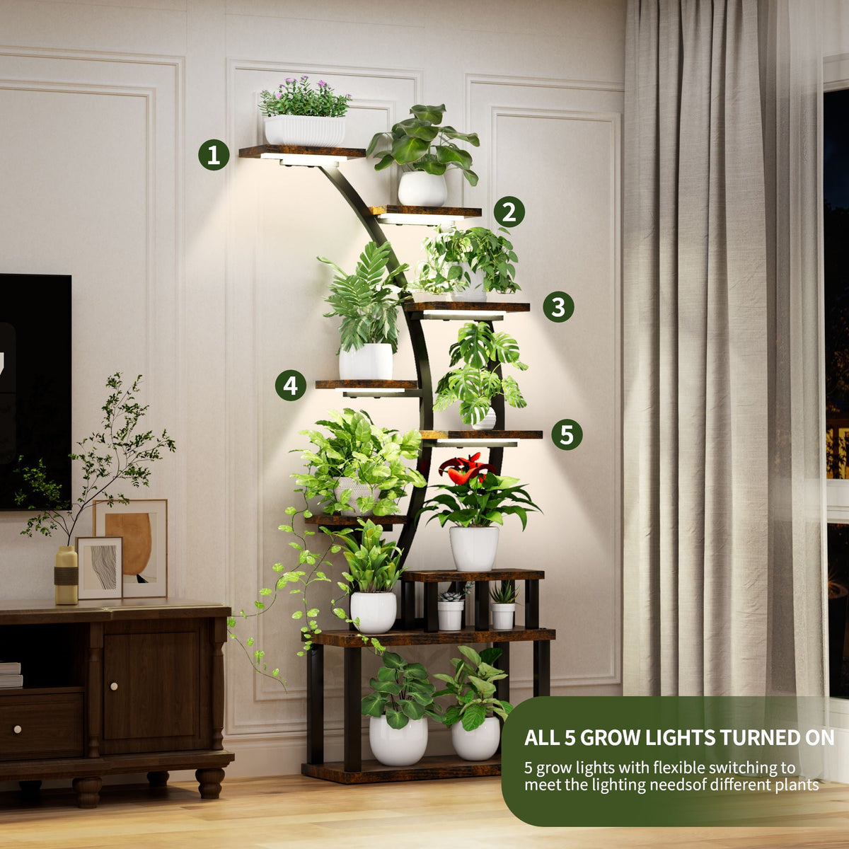 9-tier plant stand with 5 adjustable grow lights, view 4