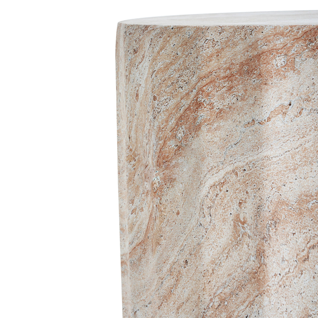 Outdoor / Indoor Lightweight Concrete Side Table, Cylinder Travertine Finish Accent Table - Beige, view 2