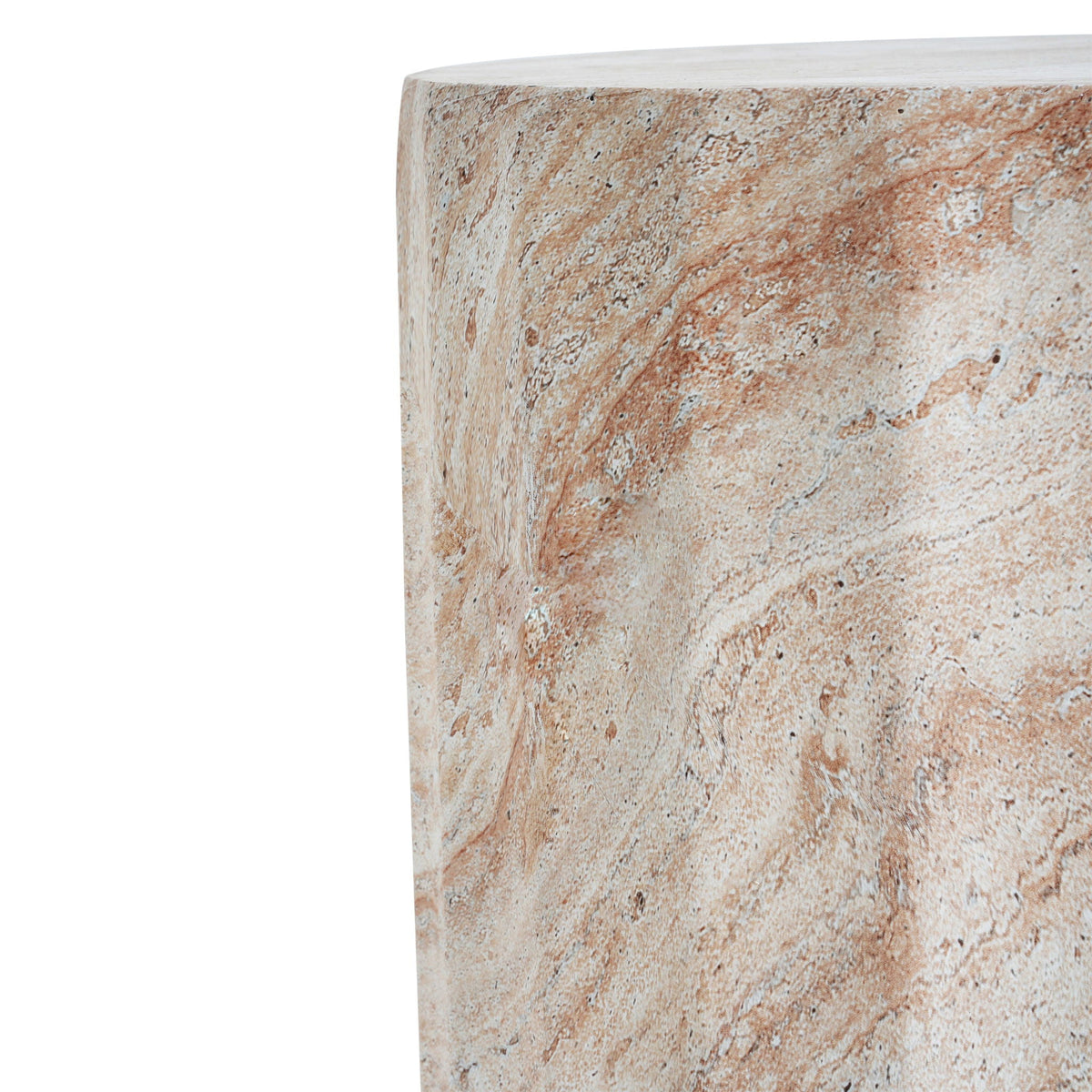 Outdoor / Indoor Lightweight Concrete Side Table, Cylinder Travertine Finish Accent Table - Beige, view 2