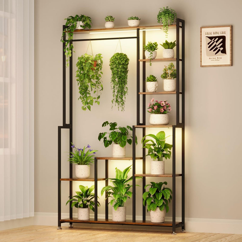 Large 8-tier indoor plant stand with grow light, view 8