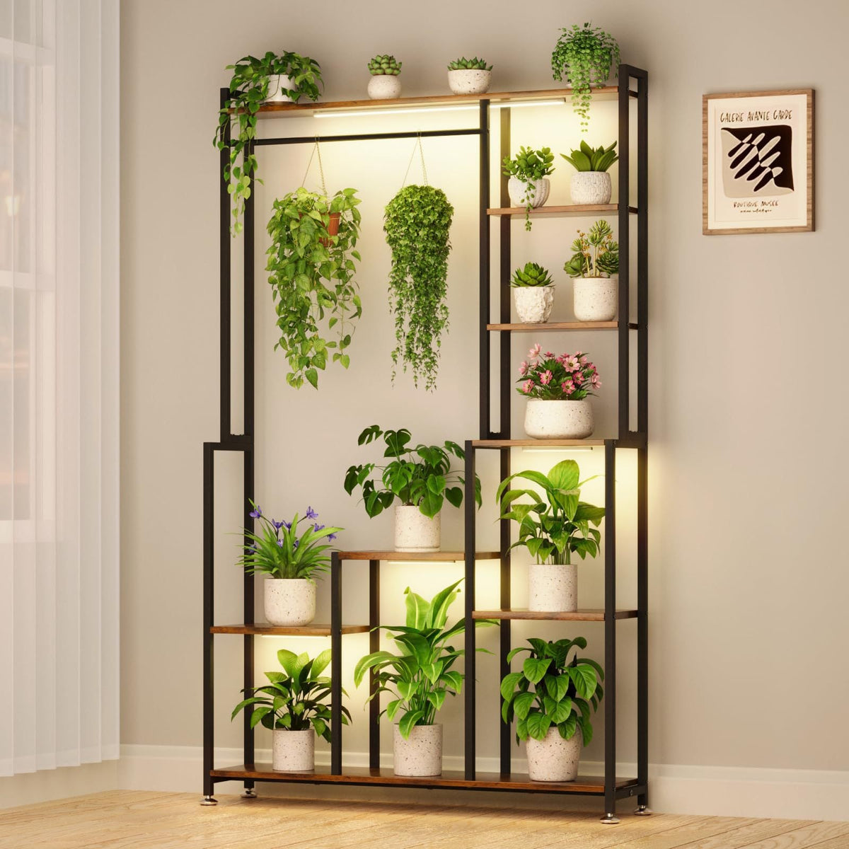 Large 8-tier indoor plant stand with grow light, view 8