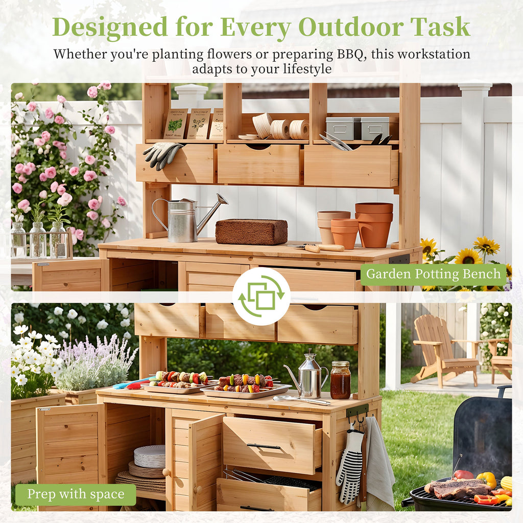 TOPMAX Farmhouse Patio Potting Bench with Storage and Workstation, view 7