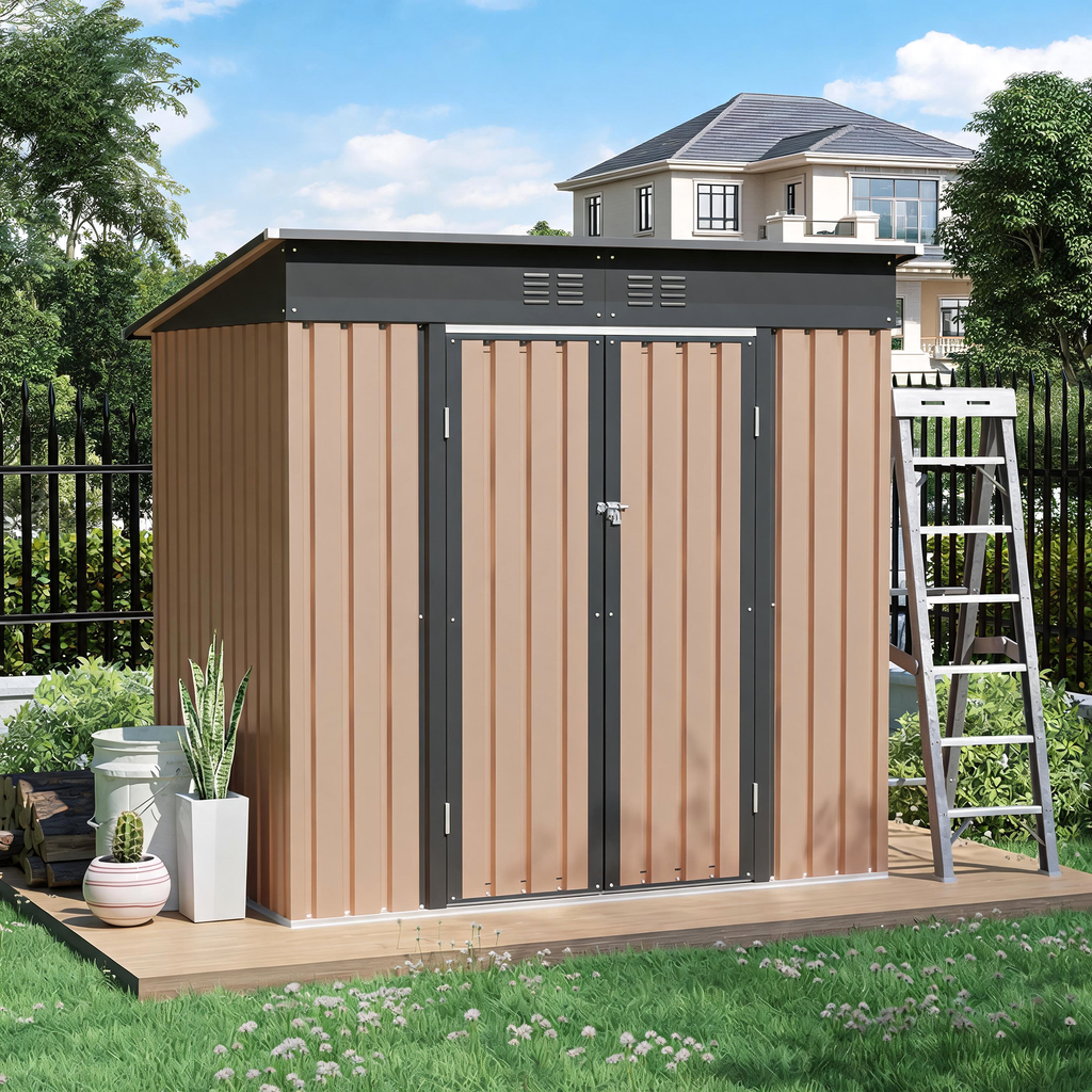 6x4 FT Metal Garden Shed With Hinge Door Pent Roof, view 4