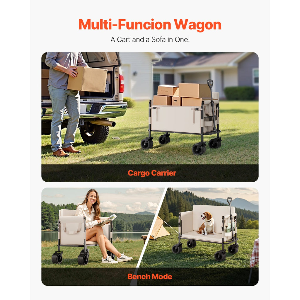 Foldable Steel Garden Wagon Cart with Bench Conversion - Q235 Steel & Oxford, view 4
