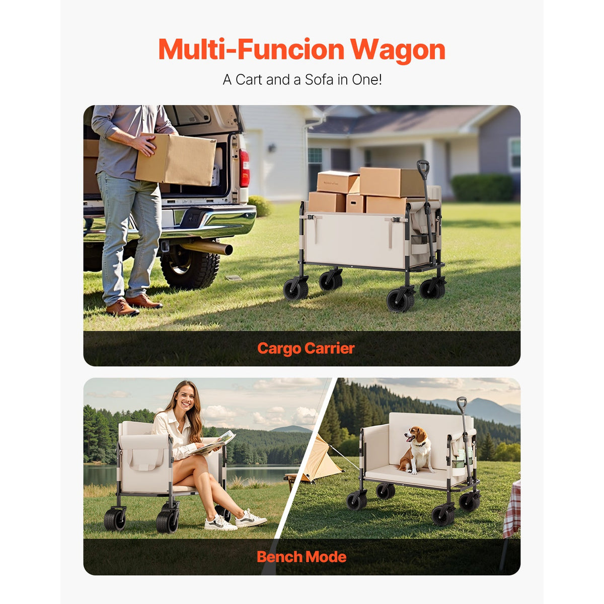 Foldable Steel Garden Wagon Cart with Bench Conversion - Q235 Steel & Oxford, view 4