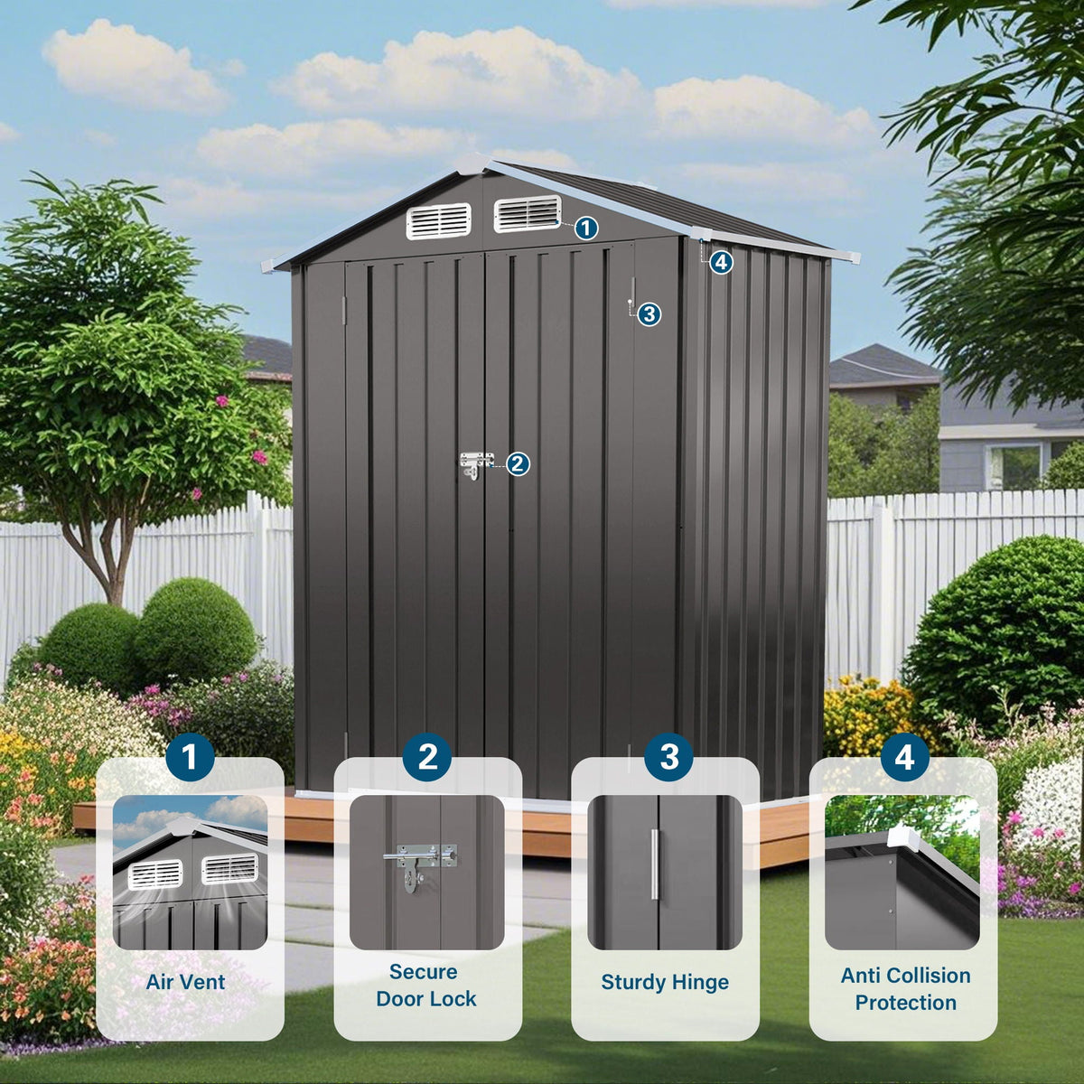 5 X 3 Ft Compact Metal Outdoor Storage Shed With Pitched Roof, Lockable Door - Gray, view 4