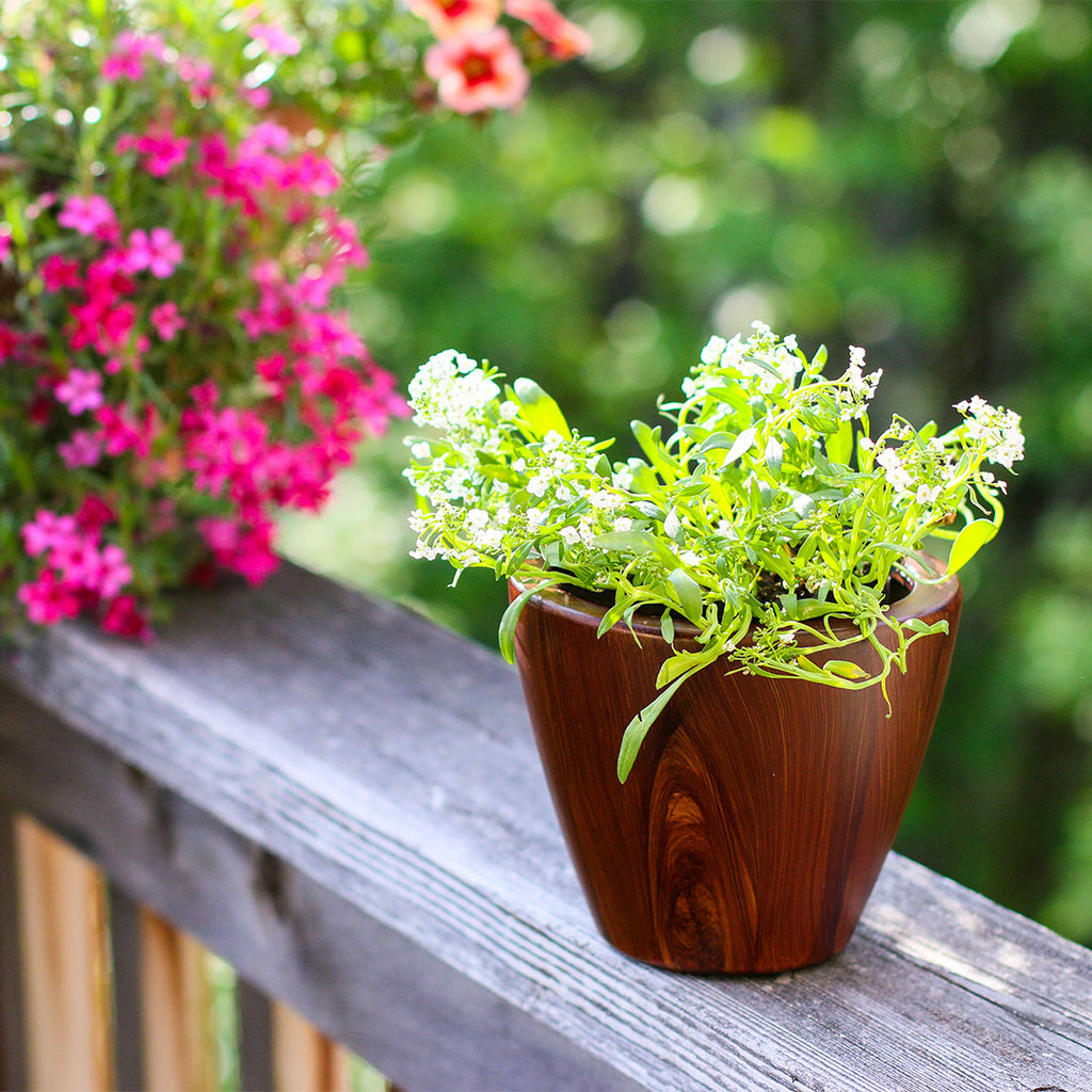2-Pack 10 in. Dark Wood Plastic Self-Watering Planter Pot, view 4