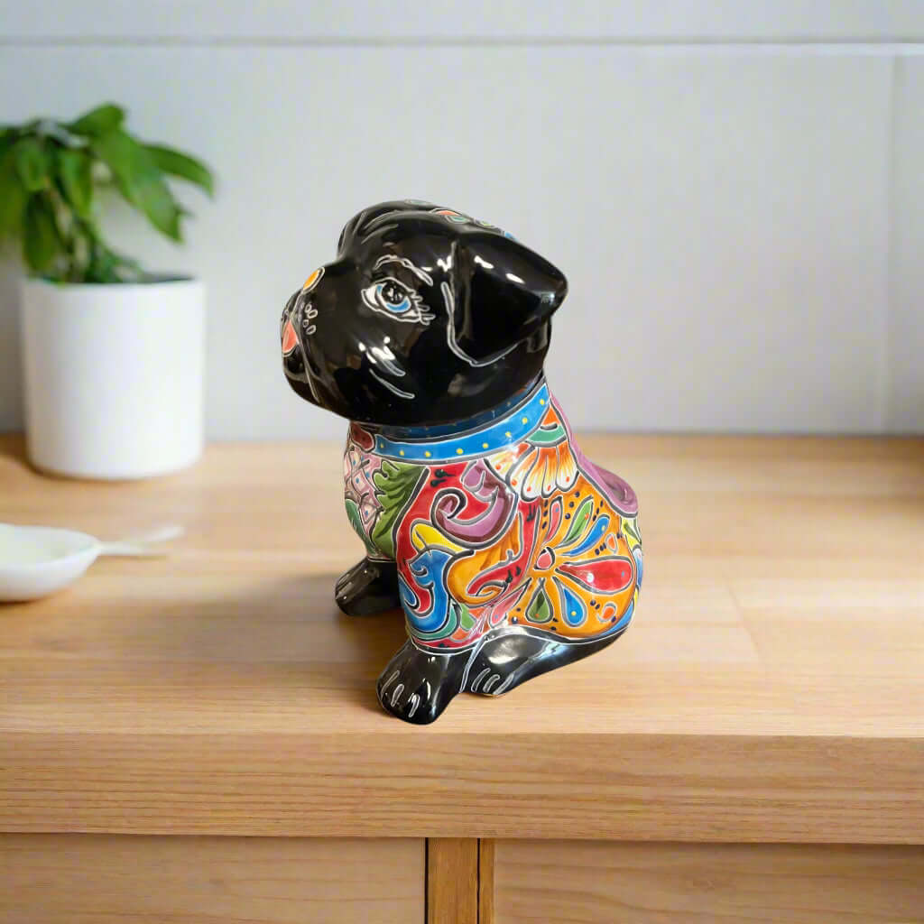 Talavera Pug Planter | Hand-Painted Mexican Dog Pottery, view 2