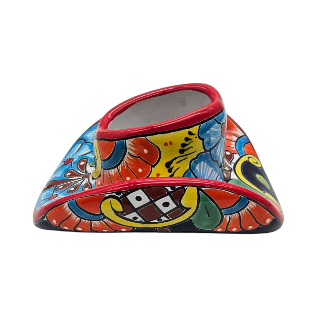 Small Talavera Sombrero Planter | Hand-Painted Cowboy Hat Decor, view 8