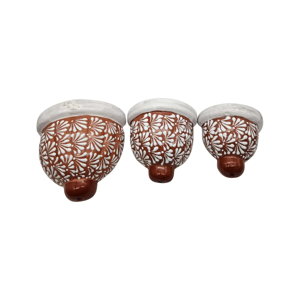 Set of 3 Talavera Wall Planters | Brown & White Floral Design, view 4