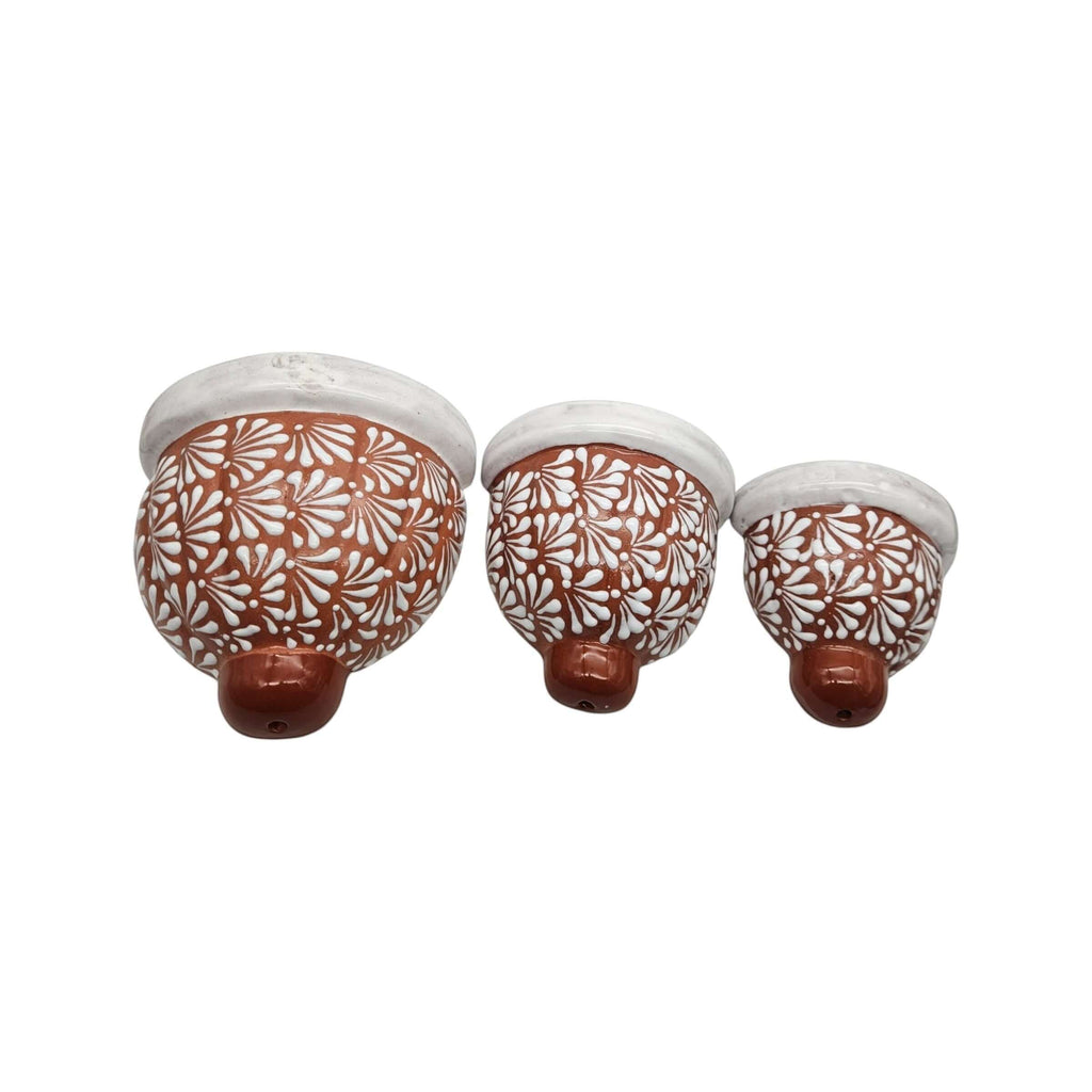 Set of 3 Talavera Wall Planters | Brown & White Floral Design, view 5