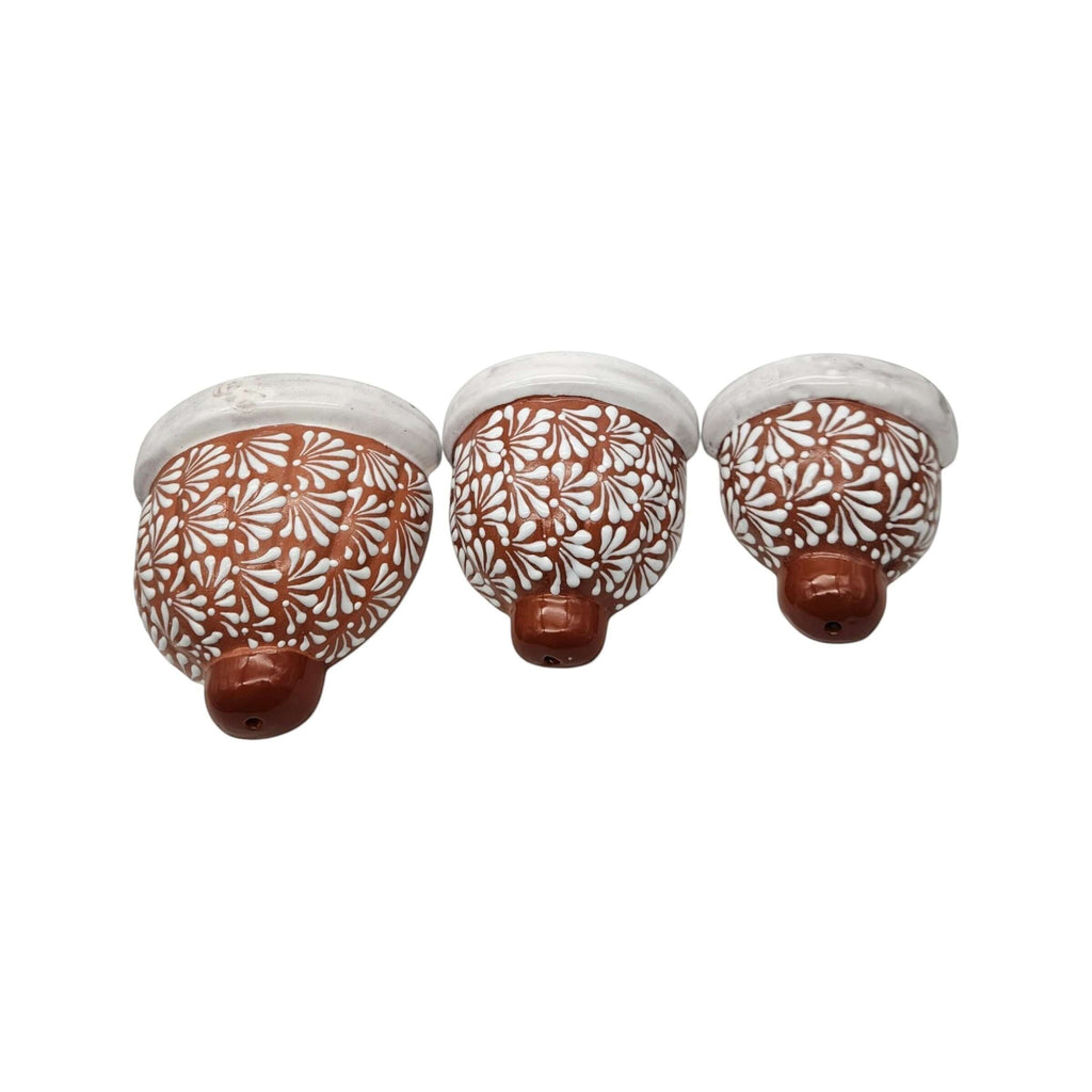Set of 3 Talavera Wall Planters | Brown & White Floral Design, view 6