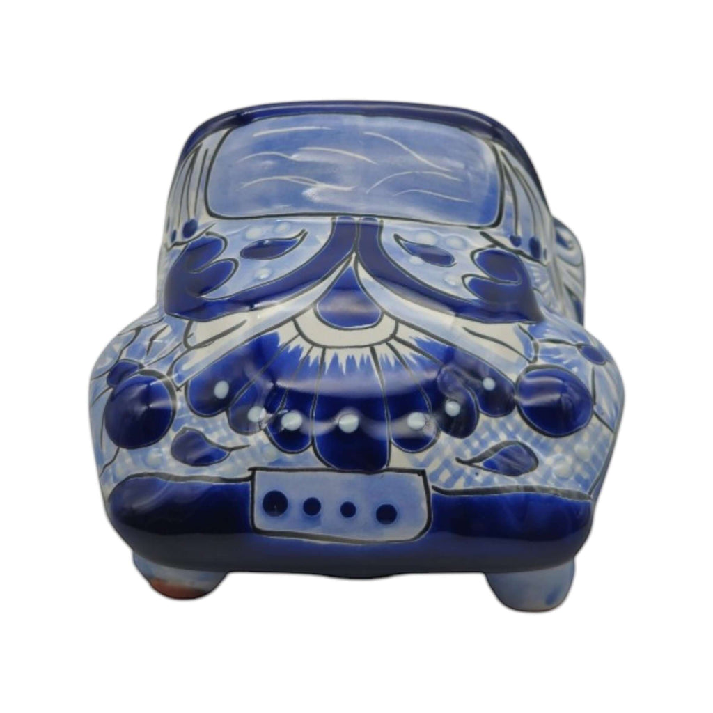 Small Talavera Car Planter | Blue & White Handmade Ceramic Pot, view 9