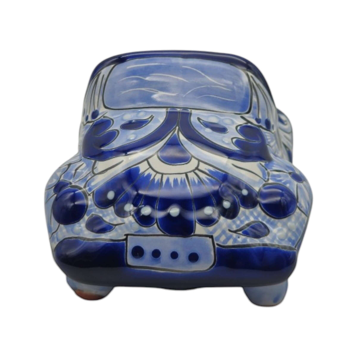 Small Talavera Car Planter | Blue & White Handmade Ceramic Pot, view 9