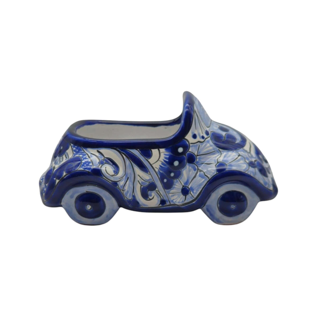 Small Talavera Car Planter | Blue & White Handmade Ceramic Pot, view 5