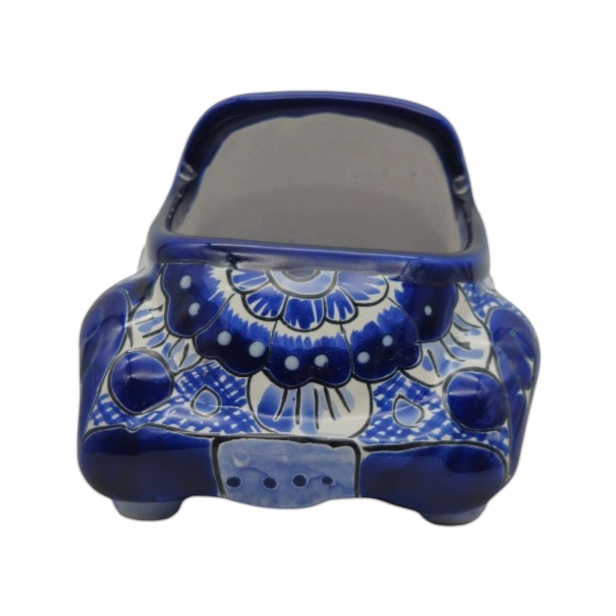 Small Talavera Car Planter | Blue & White Handmade Ceramic Pot, view 7