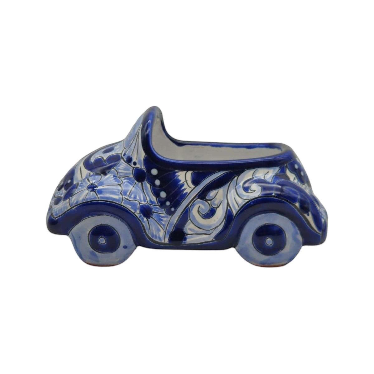 Small Talavera Car Planter | Blue & White Handmade Ceramic Pot, view 8