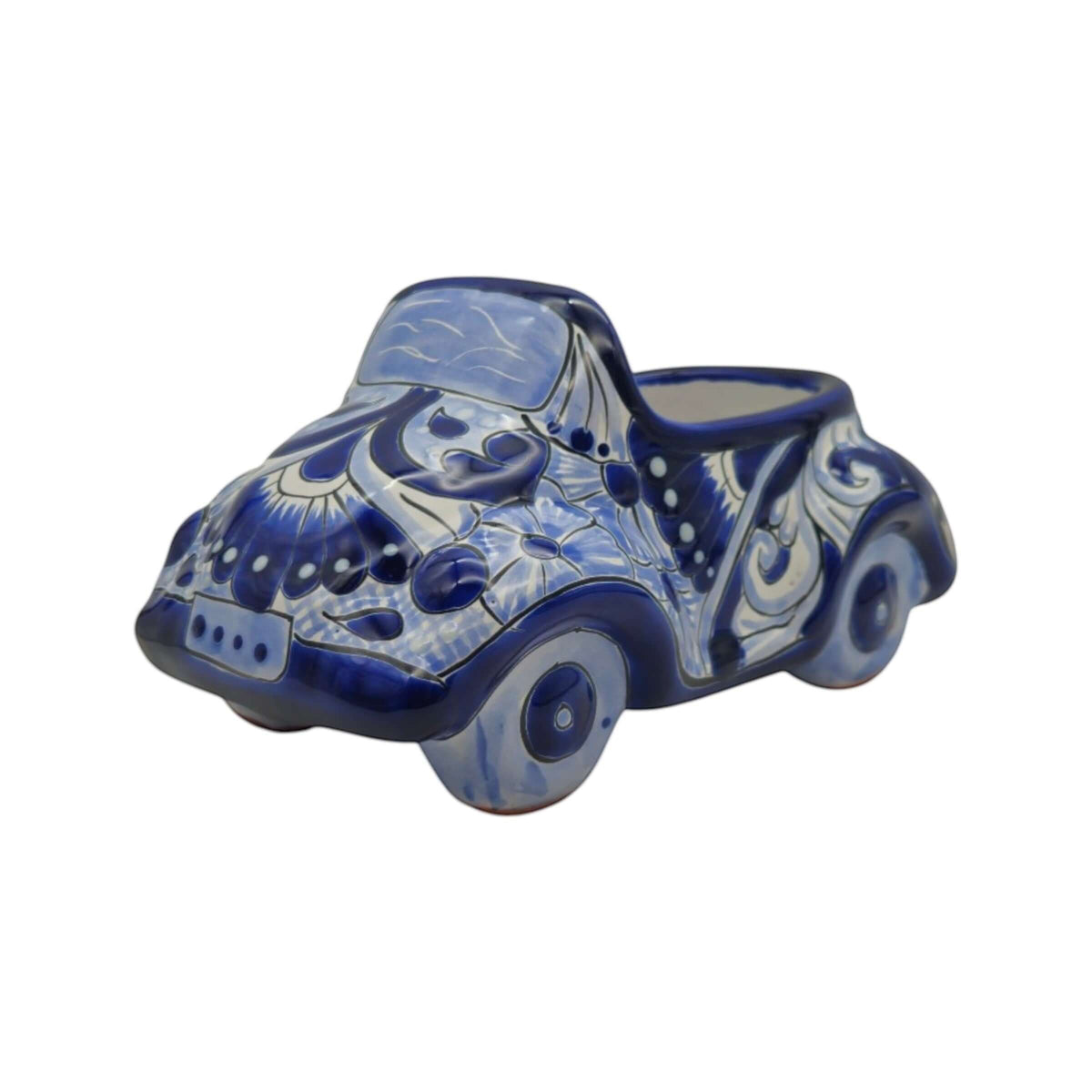 Small Talavera Car Planter | Blue & White Handmade Ceramic Pot, view 4