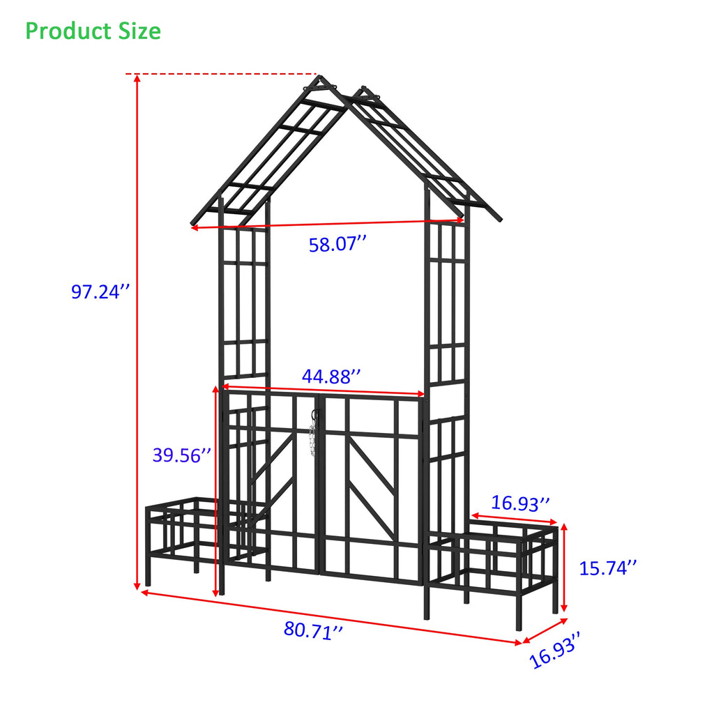 Metal Garden Arch with Gate and Planter for Climbing Plants, view 3