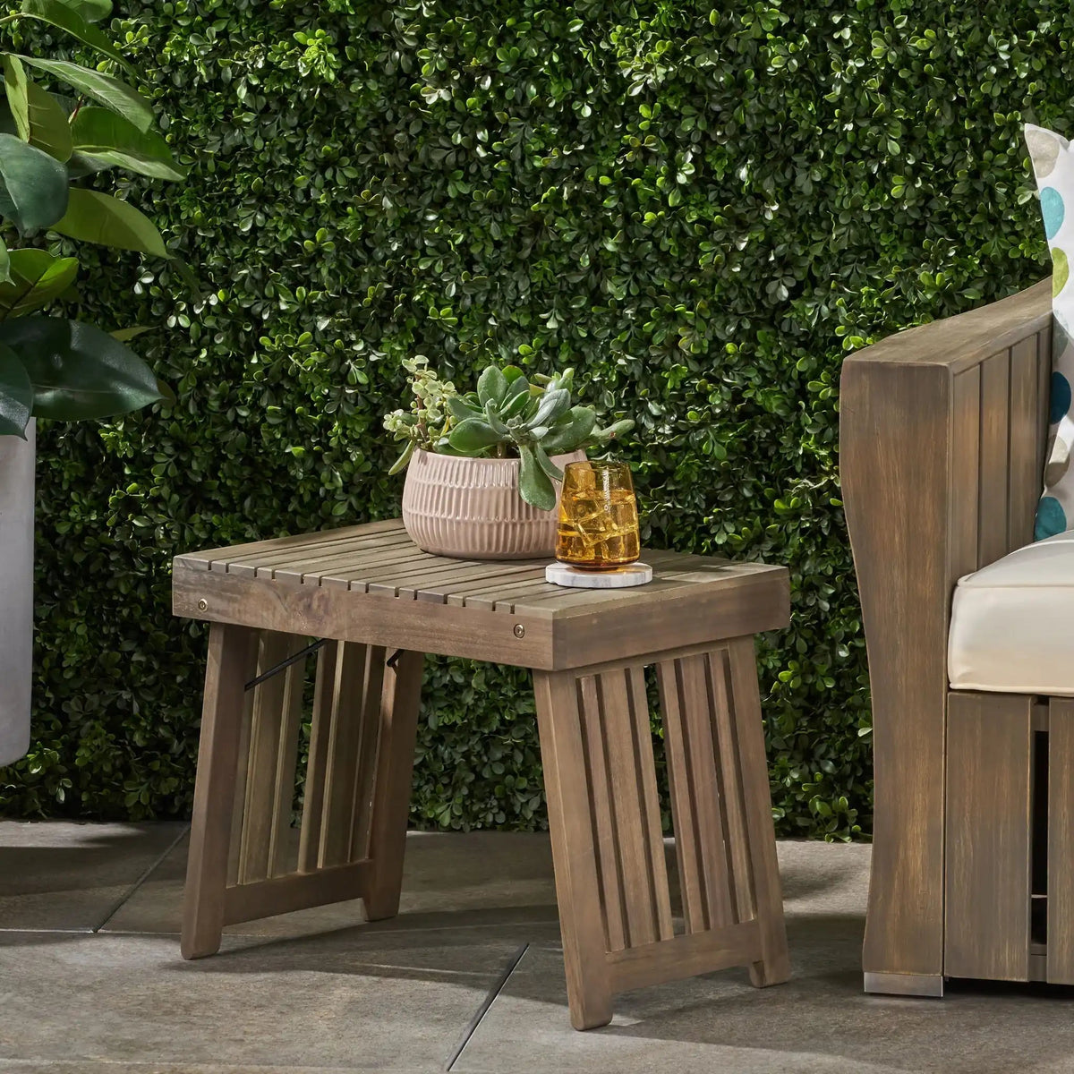 Temptation Outdoor Foldable Side Table With Slat Design, view 3