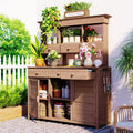 Rustic Fir Wood Potting Bench Table with Hutch – 65.7" Tall