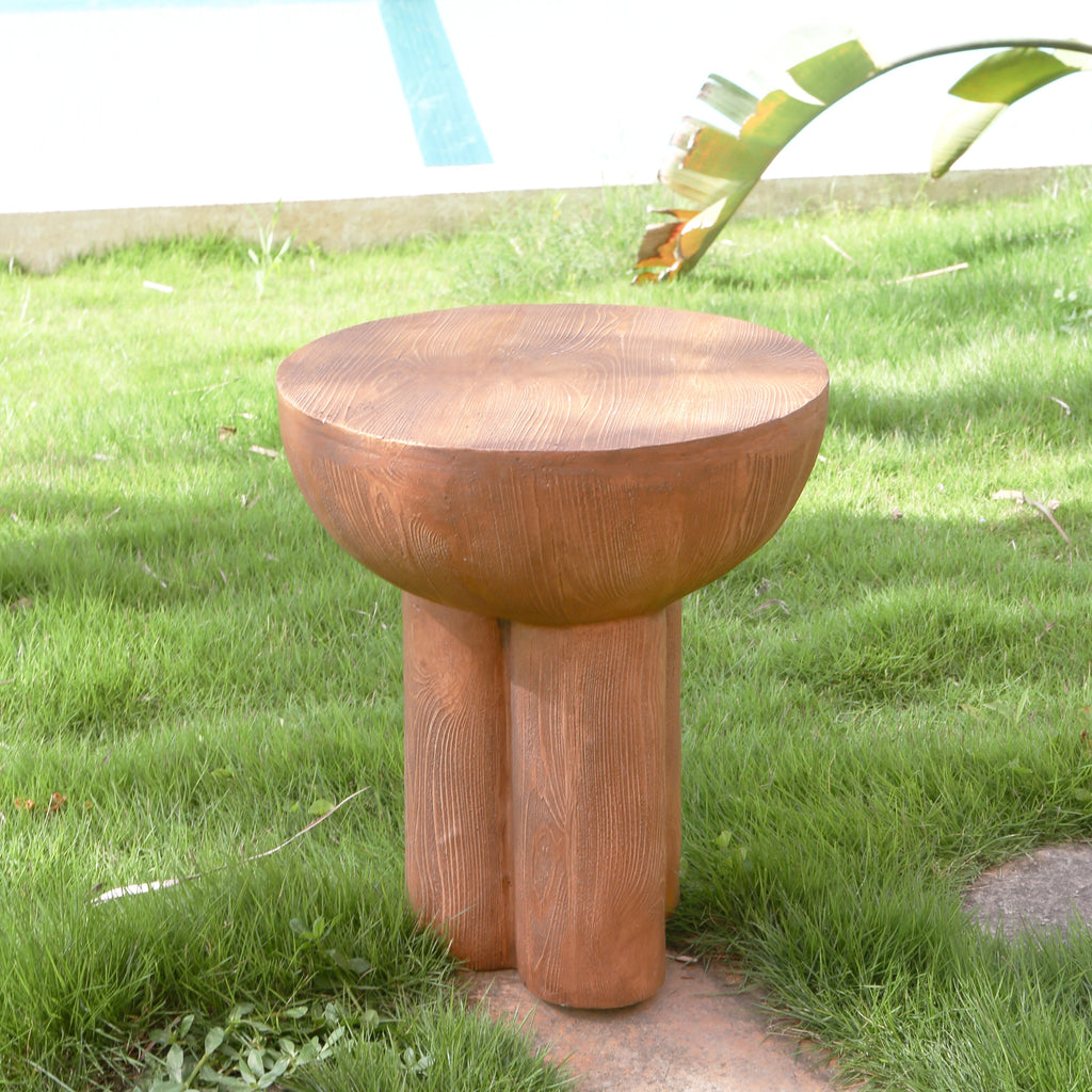 Iris Outdoor Patio Three-Legged Wood-Grain Side Table, view 4
