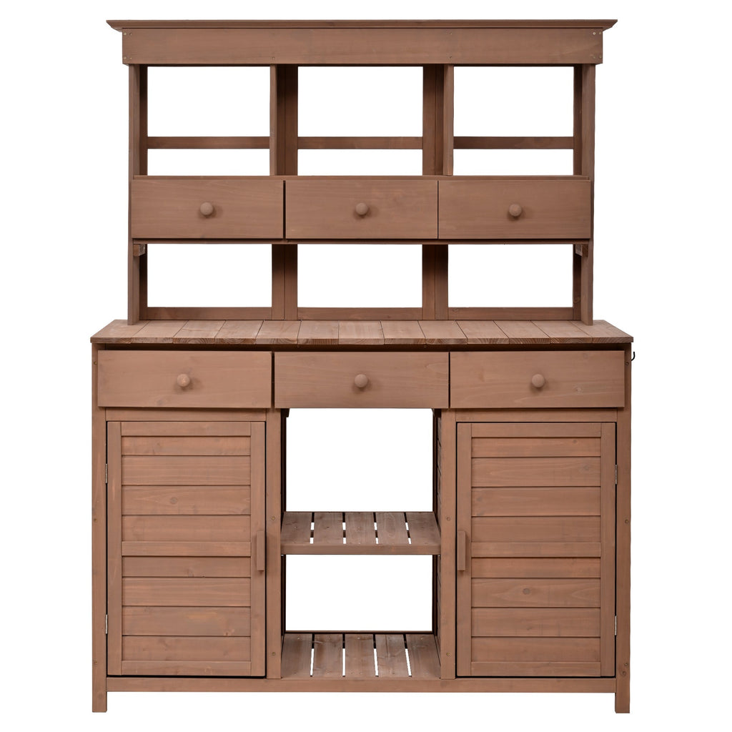 Rustic Fir Wood Potting Bench Table with Hutch – 65.7" Tall, view 8