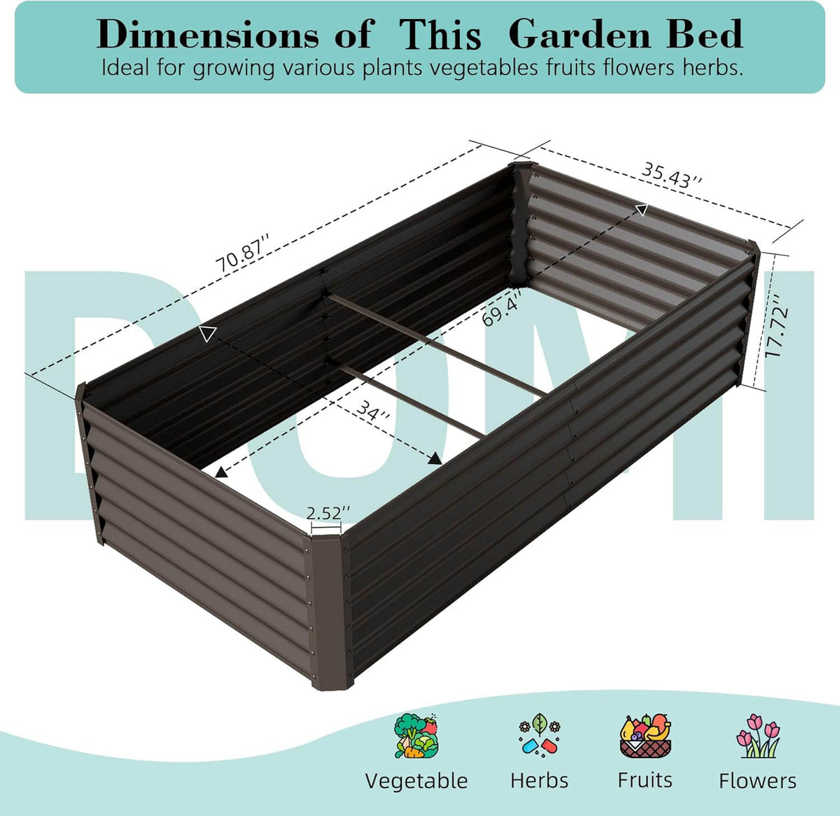 6x3x1.5ft Galvanized Raised Garden Bed – Brown or Dark Gray