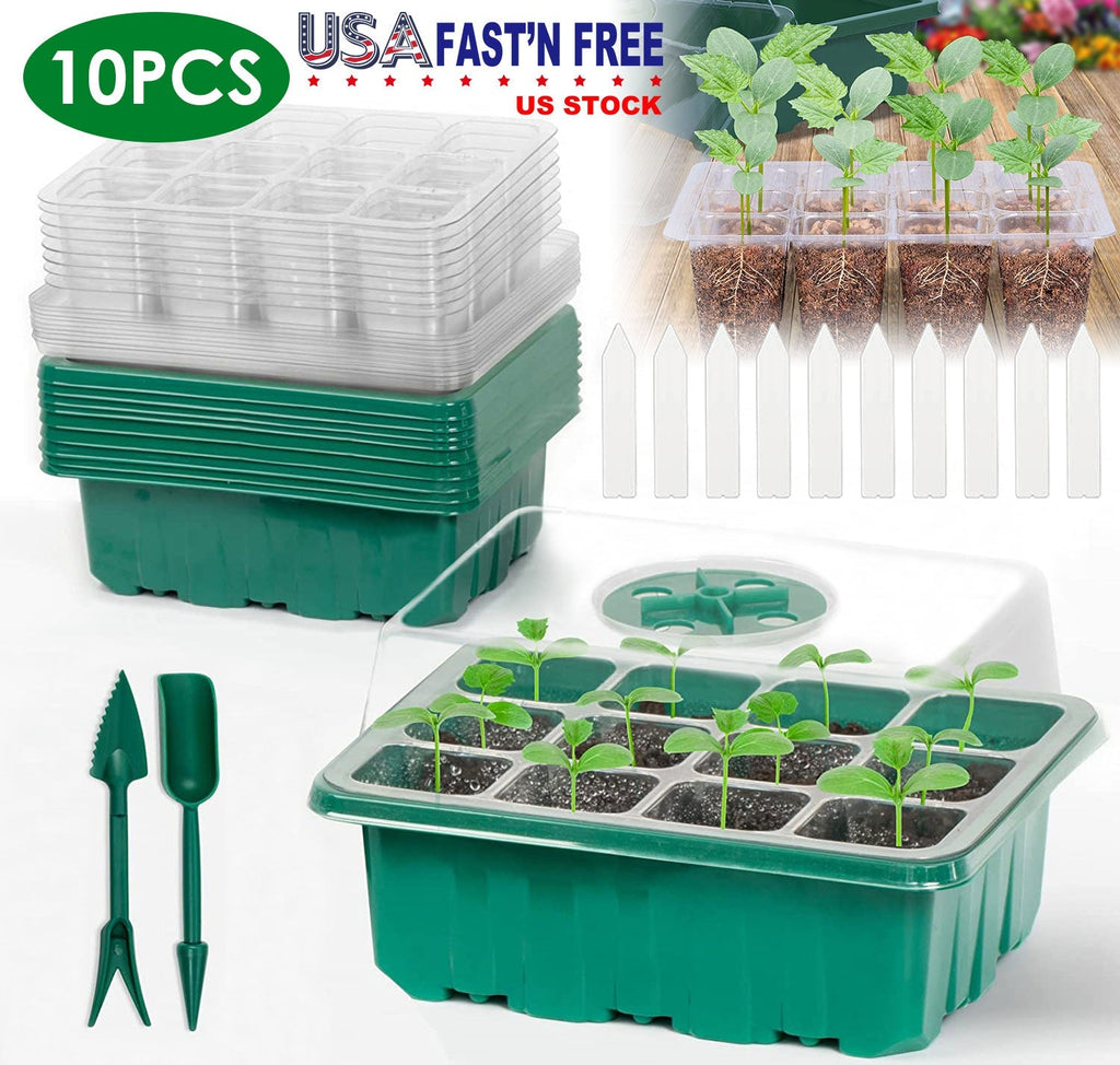 10Pcs Seed Starter Tray Kit Reusable Overall 120Cells Seeding Propagator Station Greenhouse Growing, view 5