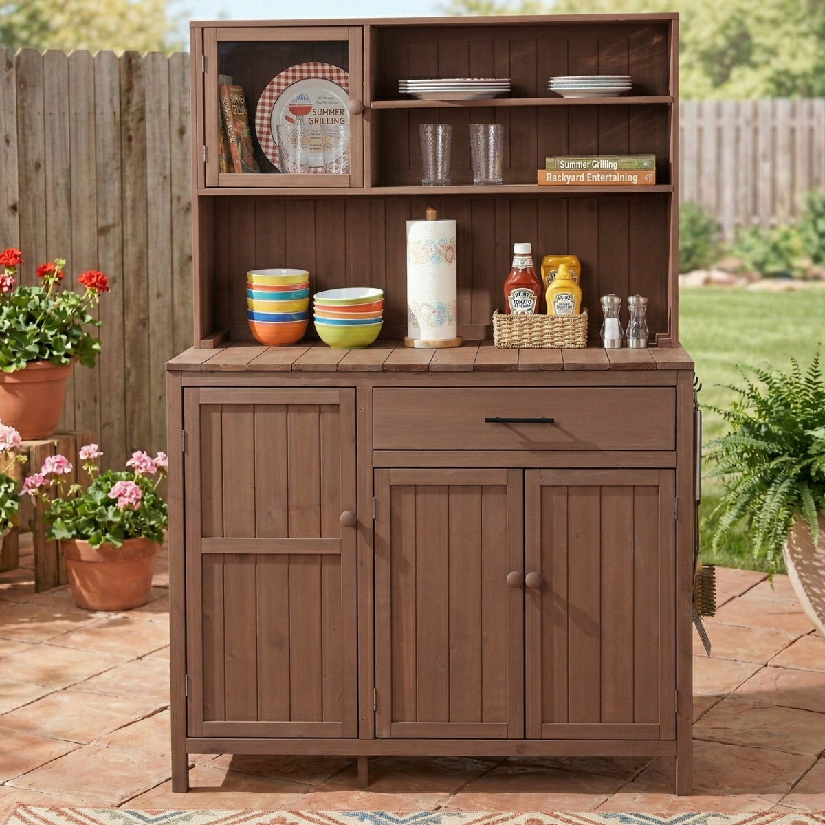 TOPAMX Potting Bench with Hutch, Solid Fir Wood Garden Workstation, view 8