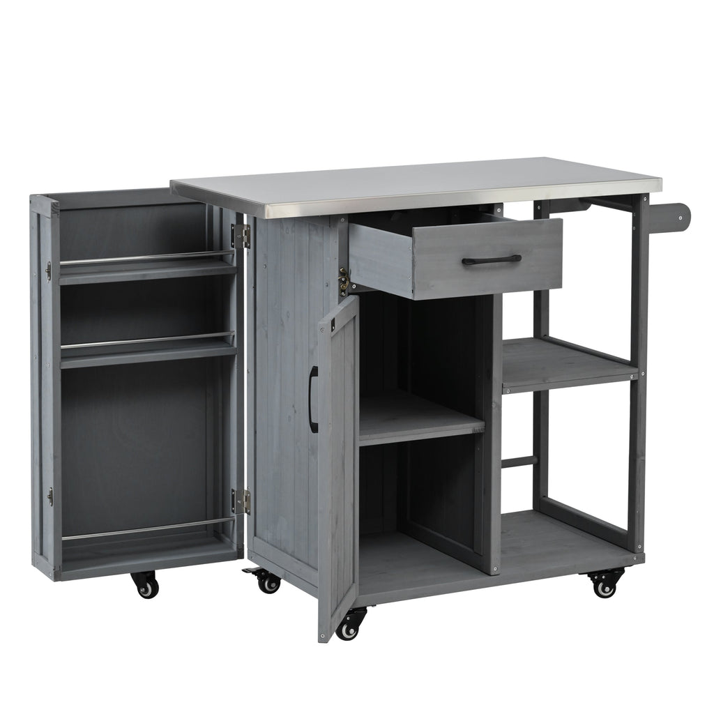 Outdoor Kitchen Island Fir Wood Prep Station with Stainless Steel Top, view 8