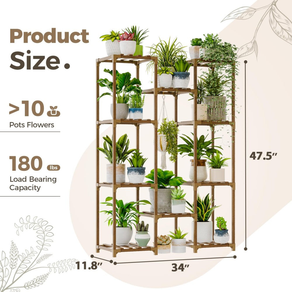 10-shelf eucalyptus wood plant stand, view 2
