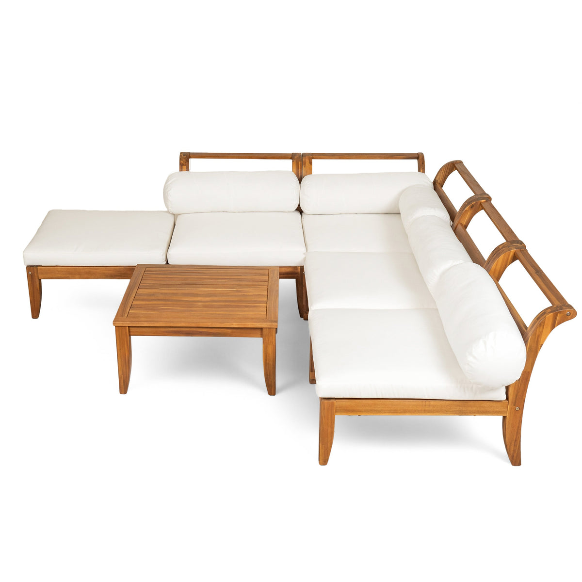 6 Piece Acacia Wood Outdoor Modular Sectional with Daybed and Tea Table, view 10