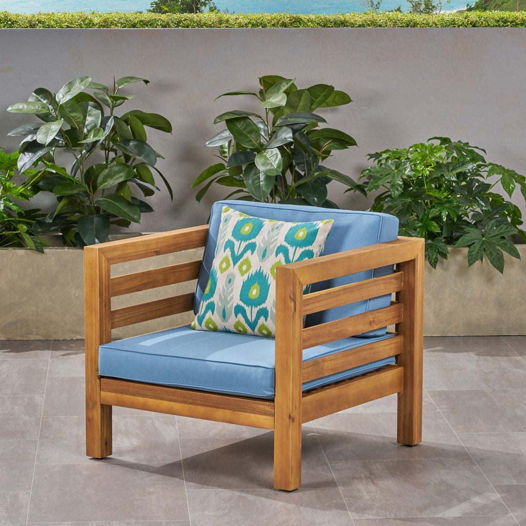 Outdoor Acacia Wood Patio Chair With Fabric Cushion, view 14