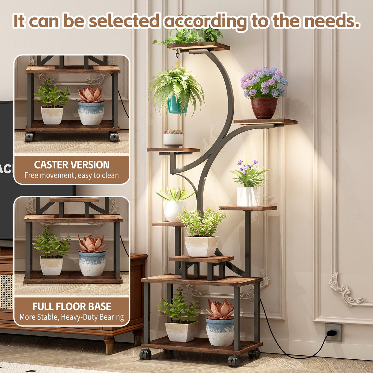 62" S-shaped plant stand with grow lights, view 7